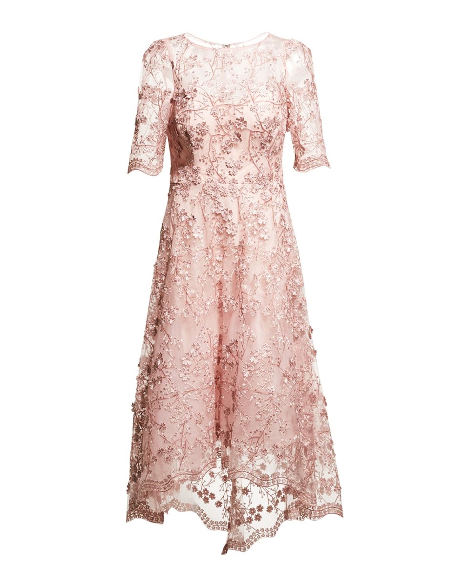 3D Embellished Lace High-Low Tulle Dress